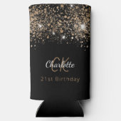 Birthday zwarte goudglitter monogram naam seltzer blikjeskoeler (Achterkant)