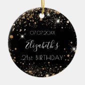 Birthday zwarte goudglitter stofnaam elegant keramisch ornament (Voorkant)