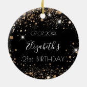 Birthday zwarte goudglitter stofnaam elegant keramisch ornament (Achterkant)