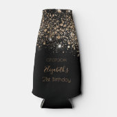 Birthday zwarte goudglittermonogram flesjeskoeler (Voorkant)