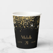 Birthday zwarte goudglittermonogram papieren bekers (Achterkant)