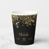 Birthday zwarte goudglittermonogram papieren bekers (Voorkant)