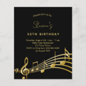 Birthday zwarte goudmuzieknoten flyer (Voorkant)