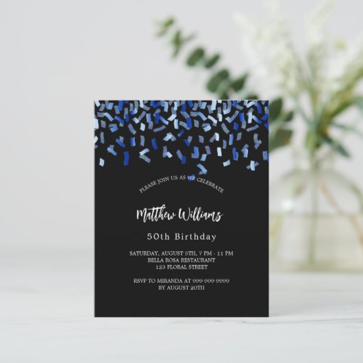 Birthday zwarte marineblauwe uitnodiging voor de b (Staand voorkant)