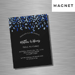 Birthday zwarte marineschoolblauwe confetti luxe magnetische uitnodiging<br><div class="desc">Een moderne,  elegante en uitnodiging. Een zwarte achtergrond met een blauwe confetti. Pas een naam en details aan en voeg deze toe. Witte tekst.</div>