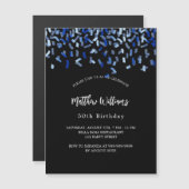 Birthday zwarte marineschoolblauwe confetti luxe magnetische uitnodiging (Voorkant / Achterkant)