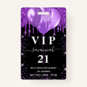 Birthday zwarte paarse ballon vip uitnodiging badge (Voorkant)
