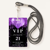 Birthday zwarte paarse ballon vip uitnodiging badge (Voorkant met draagriem)
