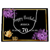 Birthday zwarte paarse florale theetop groot cadeauzakje (Voorkant)
