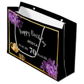 Birthday zwarte paarse florale theetop groot cadeauzakje (Voorkant Gekanteld)