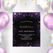 Birthday zwarte paarse glitter budget uitnodiging flyer