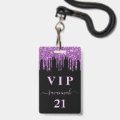 Birthday zwarte paarse glitter druppelt monogram v badge (Voorzijde met lanyard)