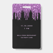 Birthday zwarte paarse glitter druppelt monogram v badge (Achterkant)