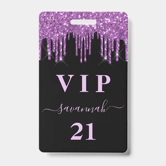Birthday zwarte paarse glitter druppelt monogram v badge (Voorzijde)