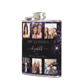 Birthday zwarte paarse glitter foto collage vriend heupfles (Links)