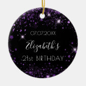 Birthday zwarte paarse glitter naam elegant keramisch ornament (Voorkant)