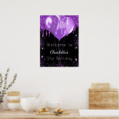 Birthday zwarte paarse glitter welkomstballonnen poster (Keuken)