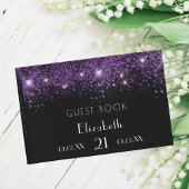 Birthday zwarte paarse glitterstofmonogram gastenboek