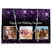 Birthday zwarte paarse glitterstofmonogram groot cadeauzakje (Achterkant)