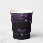 Birthday zwarte paarse glitterstofmonogram papieren bekers (Achterkant)