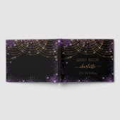 Birthday zwarte paarse goudglitter stofnaam gastenboek (Volledig)