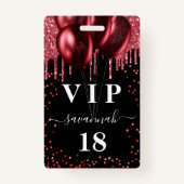 Birthday zwarte rode ballonnen glitter vip badge (Voorkant)