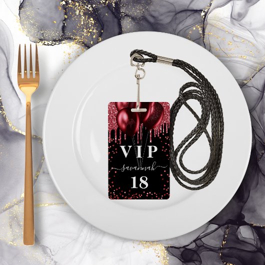 Birthday zwarte rode ballonnen glitter vip badge