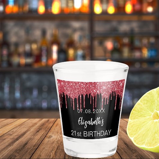 Birthday zwarte rode glitter druppelt naam shot glas