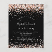 Birthday zwarte roos goud glitter budget uitnodigi flyer (Voorkant)