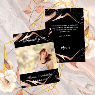 Birthday zwarte roos goudfoto bedankt! kaart