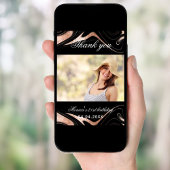 Birthday zwarte roos goudfoto bedankt! kaart