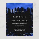 Birthday zwarte royal blue budget uitnodiging flyer (Voorkant)