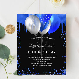 Birthday zwarte royal blue budget uitnodiging flyer