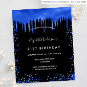 Birthday zwarte royal blue budget uitnodiging flyer