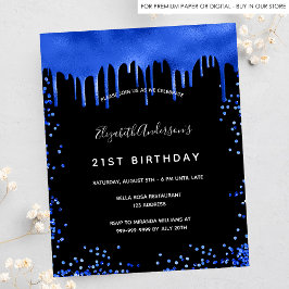 Birthday zwarte royal blue budget uitnodiging flyer