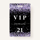 Birthday zwarte violet lavender vip uitnodiging badge (Voorkant)
