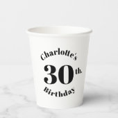 Birthday zwarte witte aangepaste naam moderne papieren bekers (Achterkant)