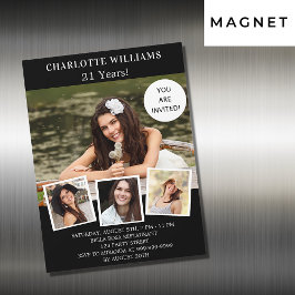 Birthday zwarte witte foto collage luxe magnetische uitnodiging