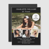 Birthday zwarte witte foto collage luxe magnetische uitnodiging (Voorkant / Achterkant)