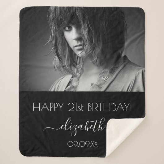 Birthday zwarte witte foto modern sherpa deken (Voorkant)
