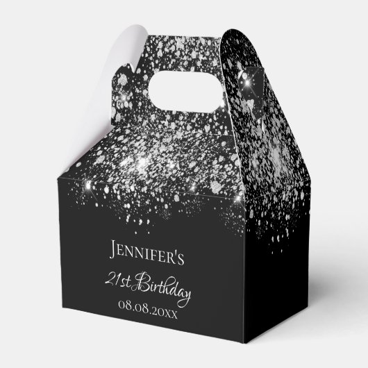 Birthday zwarte witte glitter monogram dank je bedankdoosjes (Voorkant Zijde)