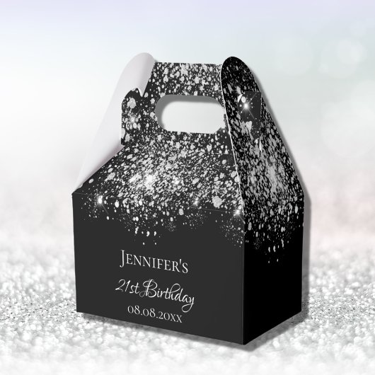 Birthday zwarte witte glitter monogram dank je bedankdoosjes