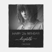 Birthday zwarte witte moderne scriptfoto fleece deken (Voorkant)