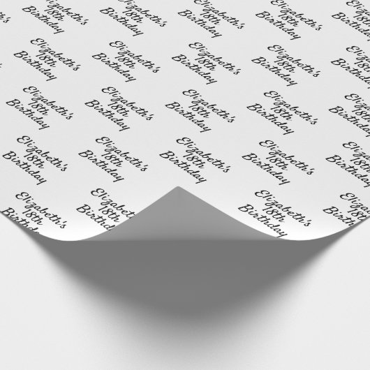 Birthday zwarte witte naammanuscriptminimalisator cadeaupapier (Hoek)