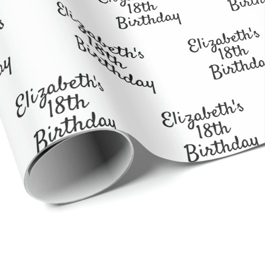 Birthday zwarte witte naammanuscriptminimalisator cadeaupapier (Rol Hoek)