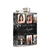 Birthday zwarte zilveren glitter fotocollage vrien heupfles (Rechts)