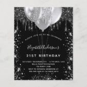 Birthday zwarte zilveren glitter-uitnodiging voor  flyer (Voorkant)