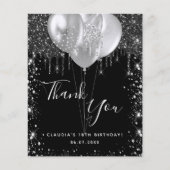 Birthday zwarte zilverglitter bedankt budget flyer (Voorkant)