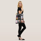 Birthday zwarte zilverglitter foto collage tote bag (Op model)