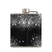 Birthday zwarte zilverglitter naam foto collage heupfles (Achterkant)